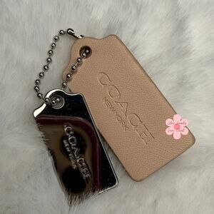1.5" COACH Cream Silver Hang Tag Key Fob Bag Charm Set
